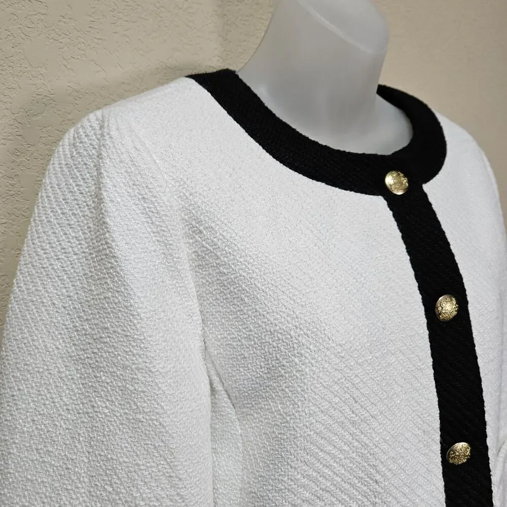 J.Crew Tweed Lady Jacket Womens 12 Black White Preppy Blazer Gold Crested Button